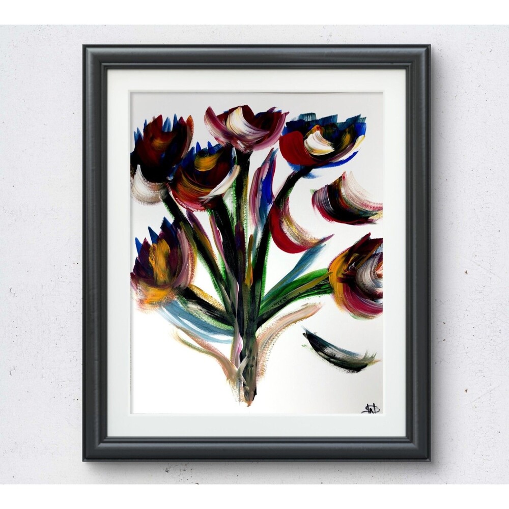 WS original rainbow flowers painting 14X11 Gallery Paper modern wall art